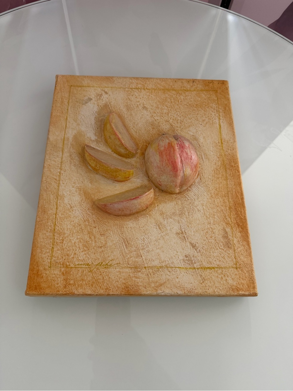Peach Relief Wall Art Plaque in Warm Beige and Pink
